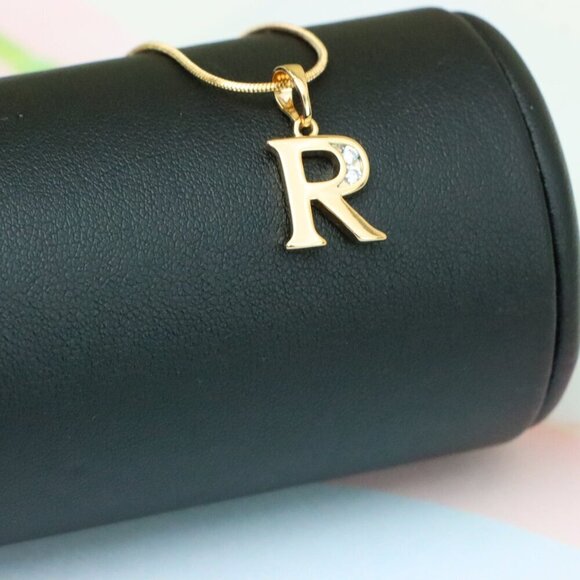 "Rose Gold Letter R Pendant with Crystal Accent – 18K Gold Plated, XPPT1367 - Picture 3 of 13